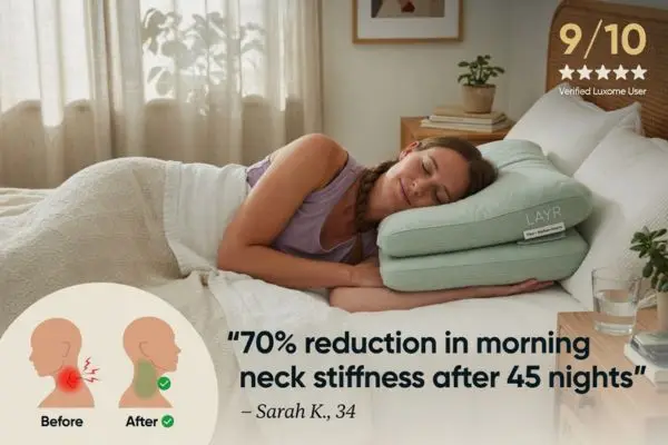 Sarah case study - Luxome LAYR pillow firm and medium inserts relieved chronic neck pain for side sleeper