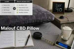 Malouf CBD pillow 90-night scientific testing setup with sleep tracking equipment and data documentation