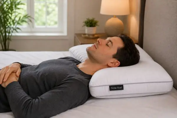 Back sleeper using Noble Head Pillow for neck support


