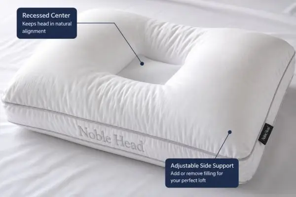 Ergonomic groove and raised side panels of Noble Head Pillow

