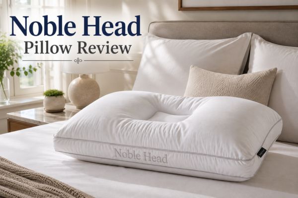 Noble Head Pillow displayed on bed showing ergonomic design

