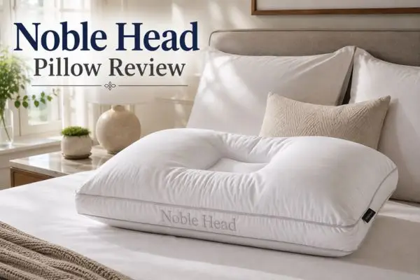 Noble Head Pillow displayed on bed showing ergonomic design