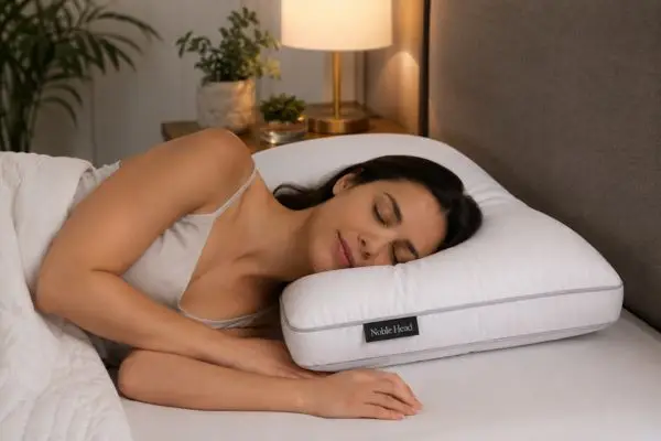 Side sleeper using Noble Head Pillow for spinal alignment

