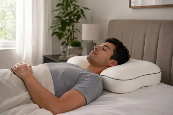 Back sleeper using Original Groove Pillow for neck support

