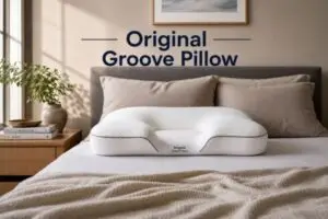 Original Groove Pillow displayed on bed showing ergonomic groove design