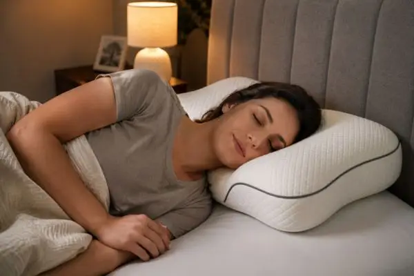 Side sleeper using Original Groove Pillow for proper alignment

