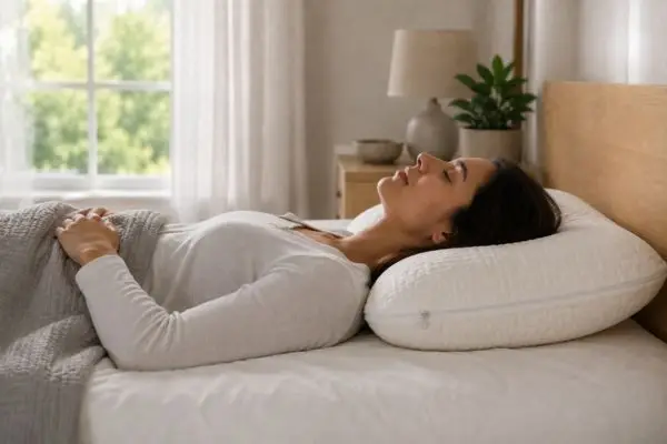Side sleeper using Silk & Snow pillow for neck alignment

