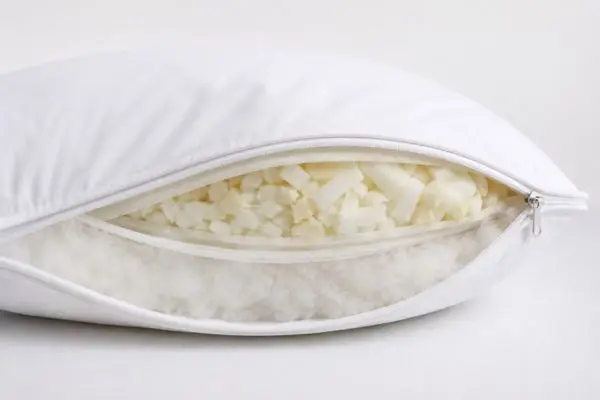 Dual chamber design of Silk & Snow pillow with shredded foam core

