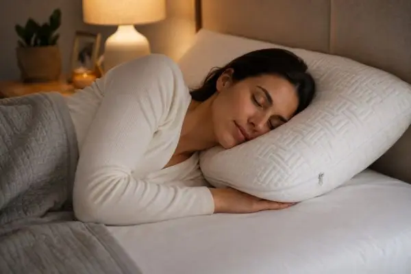 Side sleeper using Silk & Snow pillow for neck alignment

