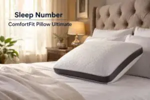 Sleep Number ComfortFit Pillow Ultimate with Lyocell cover on luxury bed in upscale bedroom