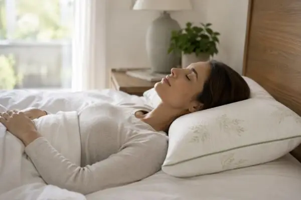 Back sleeper using Sweet Zzz pillow for neck support

