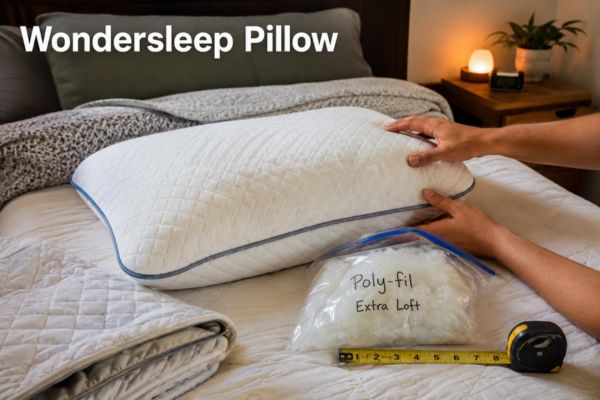 Wondersleep pillow optimization setup showing modifications and tools used to make budget pillow work better