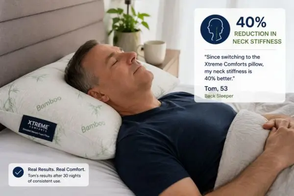 My 45-Night Reality Check: Xtreme Comforts Shredded Memory Foam Pillow – The Truth About Adjustability 6 Case study showing back sleeper experiencing 40% reduction in neck pain with Xtreme Comforts pillow